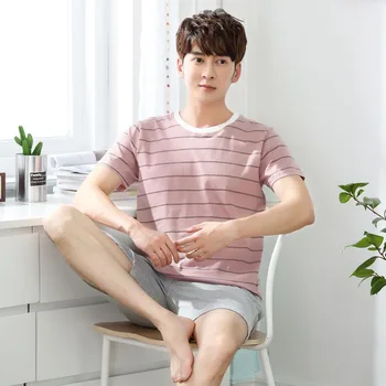 2020 Summer Casual Striped Cotton Pajama Set for Men Short Sleeve Sleepwear Suit Male Homewear Loungewear Nightwear Home Clothes
2020 Summer Casual Striped Cotton Pajama Set for Men Short Sleeve Sleepwear Suit Male Homewear Loungewear Nightwear Home Clothes
