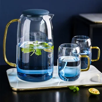 Glass water ware Gradient blue transparent Gold handle 1.4L Cold kettle cup Coffee tea set bar decoration Home kitchen Supplies
Glass water ware Gradient blue transparent Gold handle 1.4L Cold kettle cup Coffee tea set bar decoration Home kitchen Supplies
