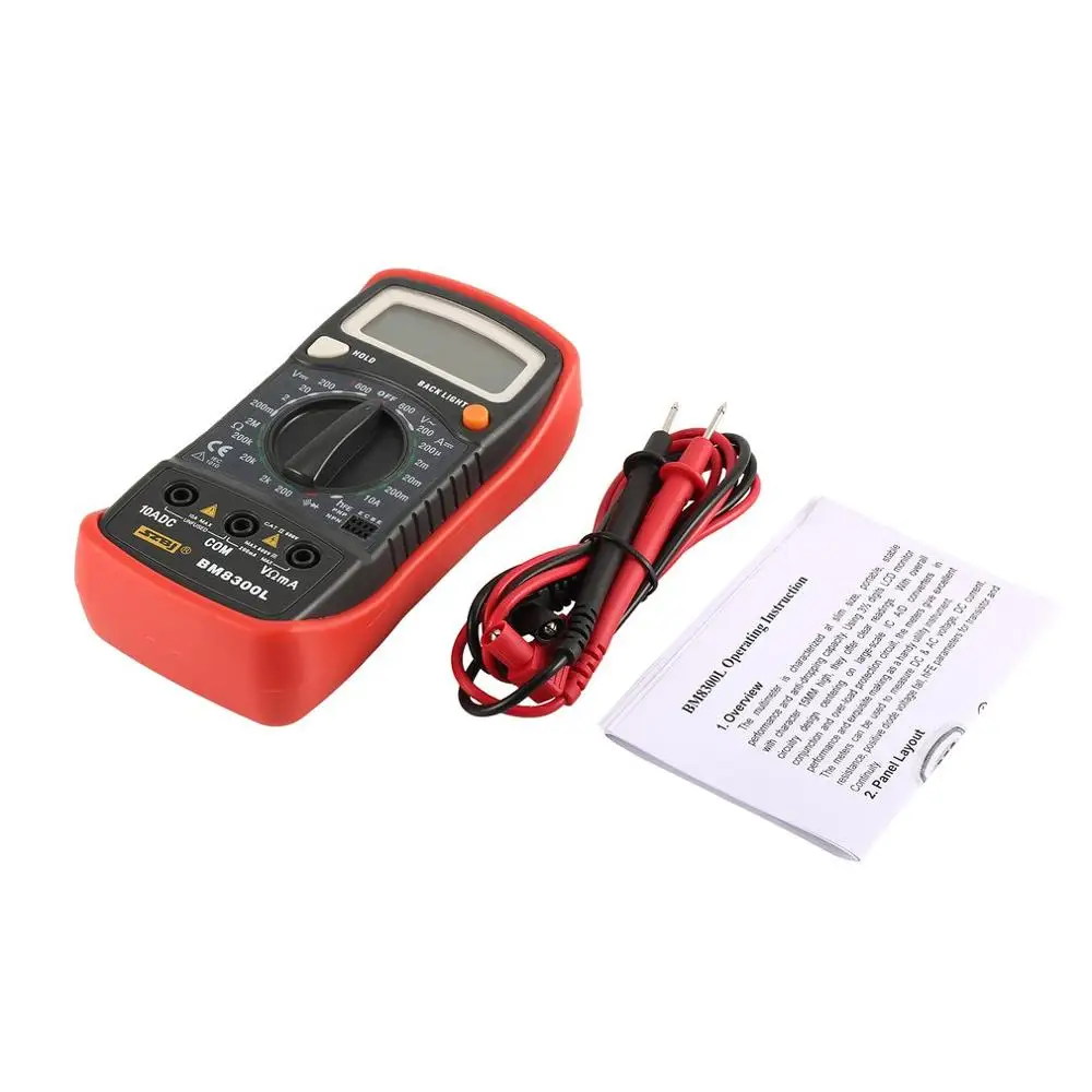 SZBJ BM8300L Backlight Digital LCD Multimeter Voltmeter Ammeter AC DC Diode Resistence OHM Volt Tester Test Current Data Hold
SZBJ BM8300L Backlight Digital LCD Multimeter Voltmeter Ammeter AC DC Diode Resistence OHM Volt Tester Test Current Data Hold