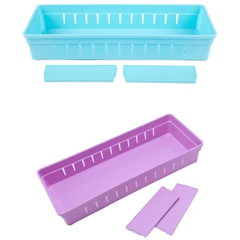 2Pcs Adjustable Drawer Organizer Home Kitchen Board Divider Makeup Storage Box Size L - Purple & Blue 
2Pcs Adjustable Drawer Organizer Home Kitchen Board Divider Makeup Storage Box Size L - Purple & Blue