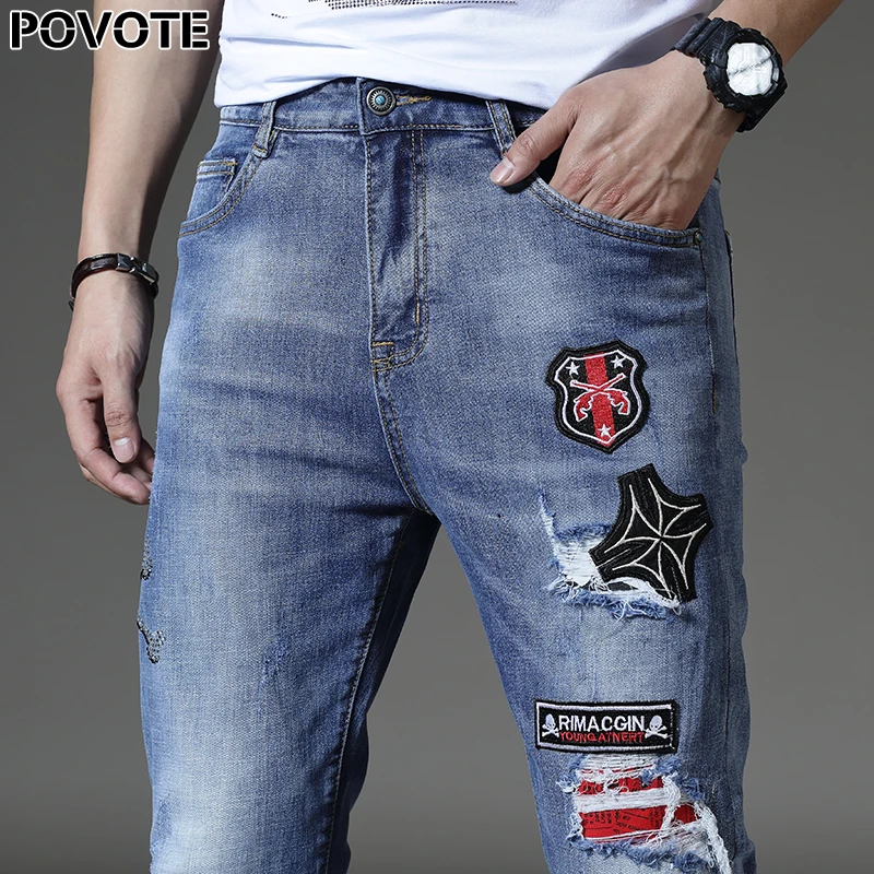 POVOTE spring new embroidered jeans men's slim elastic jeans fashion brand men's Jeans Classic Blue Pants trend design
POVOTE spring new embroidered jeans men's slim elastic jeans fashion brand men's Jeans Classic Blue Pants trend design