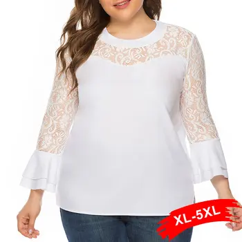 Plus Size Elegant White Lace Insert Chiffon Blouse 4XL Layered Flare Sleeve Women Ruffled Female Shirts Sexy Ladies Party Tops
Plus Size Elegant White Lace Insert Chiffon Blouse 4XL Layered Flare Sleeve Women Ruffled Female Shirts Sexy Ladies Party Tops