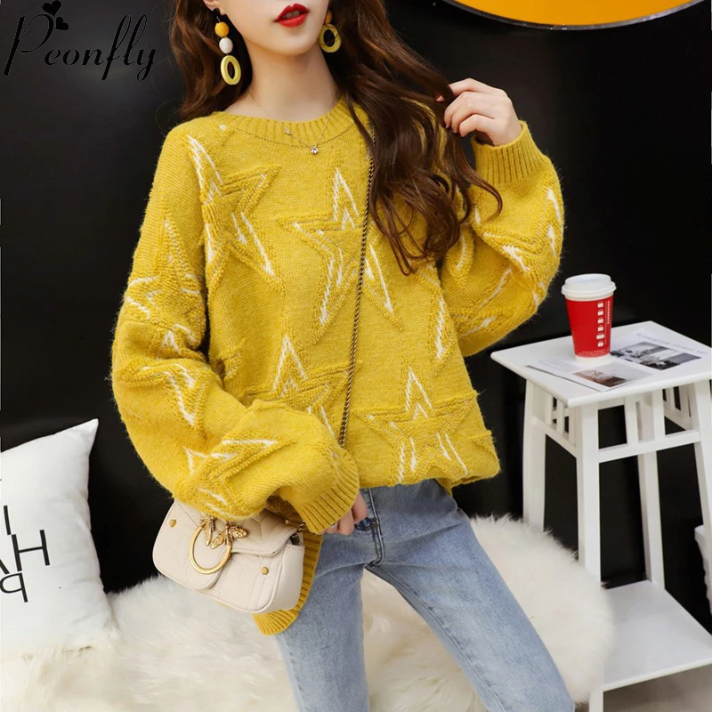 PEONFLY Fashion 2019 Autumn Winter Women Pullover Sweaters O Neck Stars Pattern Jumper Loose Style Oversize Knitwear Sweater 
PEONFLY Fashion 2019 Autumn Winter Women Pullover Sweaters O Neck Stars Pattern Jumper Loose Style Oversize Knitwear Sweater