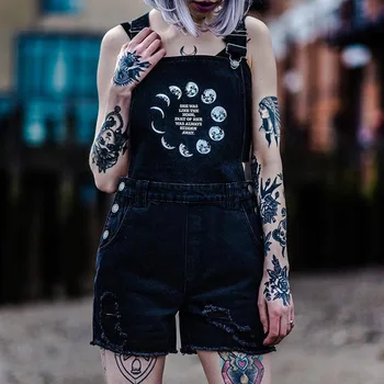 Black Short Jumpsuit Women Summer Streetwear Moon Print Gothic Ripped Punk Suspender Shorts Casual Rompers Goth Playsuits 2020
Black Short Jumpsuit Women Summer Streetwear Moon Print Gothic Ripped Punk Suspender Shorts Casual Rompers Goth Playsuits 2020