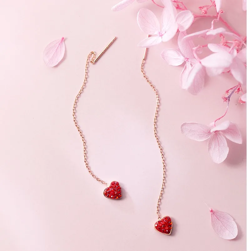100% 925 Sterling Silver Red Rhinestone Heart Ear Threaderes Earings Fashion Rose Gold Color Dangle Drop CZ Earrings for Women
100% 925 Sterling Silver Red Rhinestone Heart Ear Threaderes Earings Fashion Rose Gold Color Dangle Drop CZ Earrings for Women