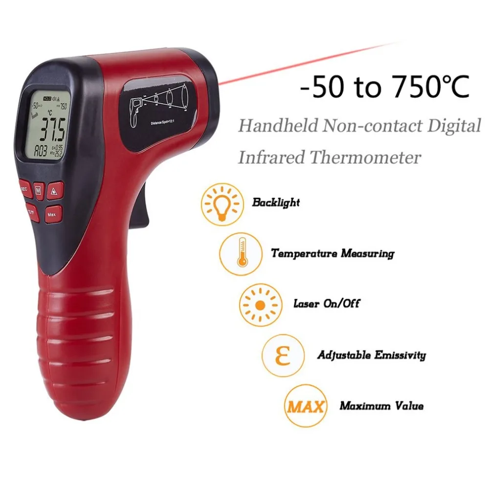 Digital Infrared Thermometer IR Non-Contact Laser Temperature Tester Gun C/F Adjustable Handheld Meter
Digital Infrared Thermometer IR Non-Contact Laser Temperature Tester Gun C/F Adjustable Handheld Meter