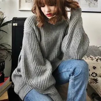 2019 Autumn Winter Oversized Women Knitted Pullover Thick Warm Casual Loose Long Turtleneck Sweater Pull Femme
2019 Autumn Winter Oversized Women Knitted Pullover Thick Warm Casual Loose Long Turtleneck Sweater Pull Femme