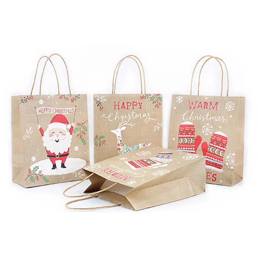 christmas gift bag paper bag kraft carry bag square bottom with