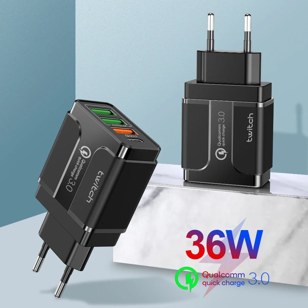EU UK US Plug Twitch 3 USB + PD Travel Adapter QC PD 3.0 Quick Charging 36W charger Type-C Fast charging 3 USB for Phones
EU UK US Plug Twitch 3 USB + PD Travel Adapter QC PD 3.0 Quick Charging 36W charger Type-C Fast charging 3 USB for Phones