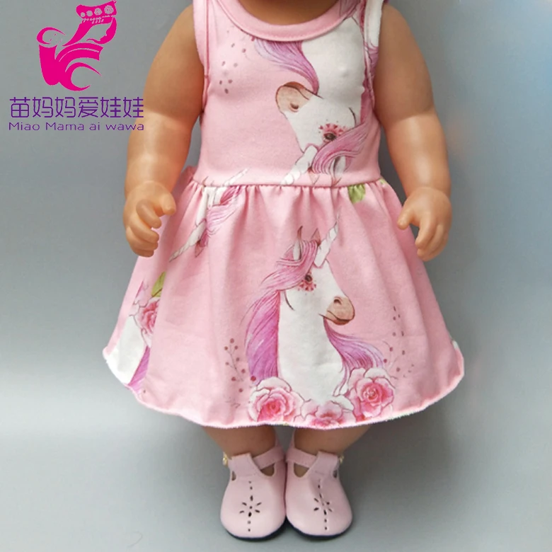Детское Кукольное платье размер 43 см розовое с рисунком единорога нижнее белье