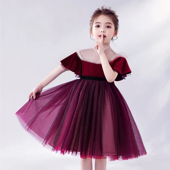 Girls Boutique Clothes Wine Red Kid Knee Length Summer Dress for Children Flower Girls Dress Party Princess Elegant Show Costume 
Girls Boutique Clothes Wine Red Kid Knee Length Summer Dress for Children Flower Girls Dress Party Princess Elegant Show Costume