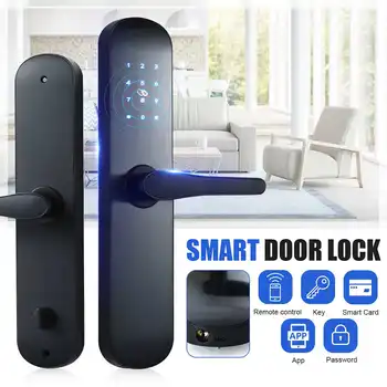 Electronic Smart Door Lock APP+Touch Password+Key+Card+Remote control 5 Way Remotely Control Fingerprint Password Digital Lock
Electronic Smart Door Lock APP+Touch Password+Key+Card+Remote control 5 Way Remotely Control Fingerprint Password Digital Lock