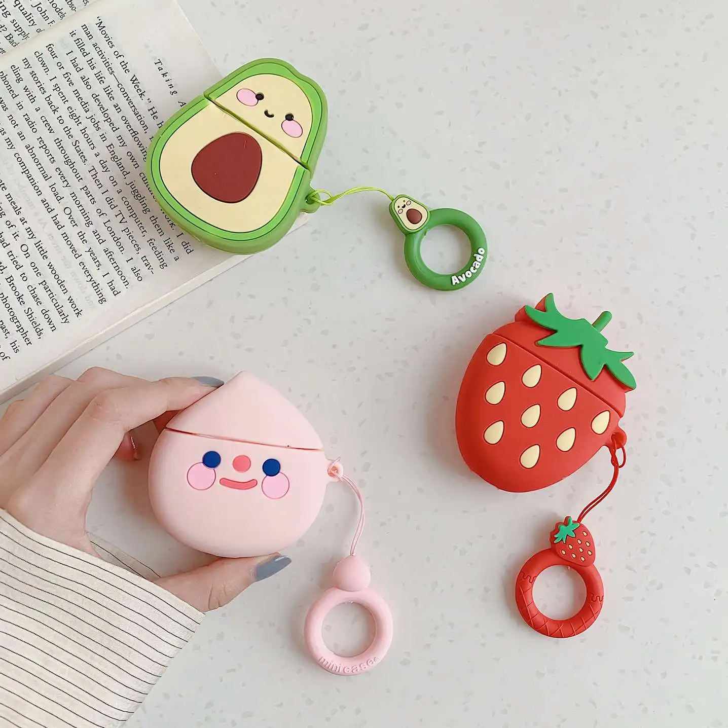 For AirPods Case Cute Peach avocado Cartoon with Strap silicon cover Wireless Earphone Case For Airpods 2 headphone cover fundas
For AirPods Case Cute Peach avocado Cartoon with Strap silicon cover Wireless Earphone Case For Airpods 2 headphone cover fundas