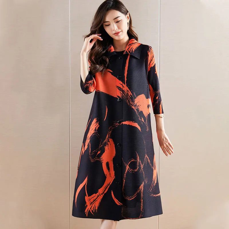 Women's 2021 autumn new Dress Miyak fold Large size loose and thin lapel print ladies mid-length pleated Dresses
Women's 2021 autumn new Dress Miyak fold Large size loose and thin lapel print ladies mid-length pleated Dresses