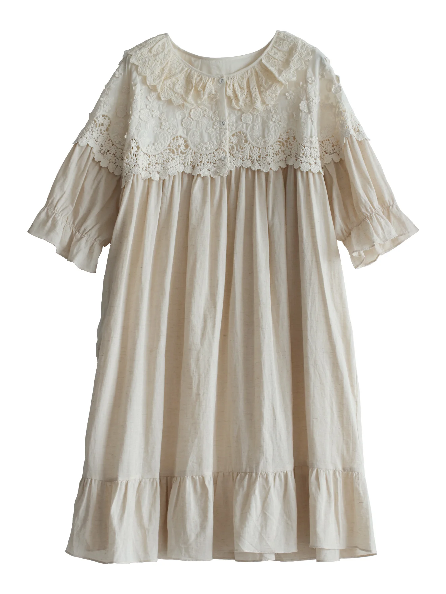 Japan Style Mori Girl Embroidery Lace Patchwork Dress Cotton and Linen Women Sweet Loose Female Dress Summer Lolita Party Dress
Japan Style Mori Girl Embroidery Lace Patchwork Dress Cotton and Linen Women Sweet Loose Female Dress Summer Lolita Party Dress