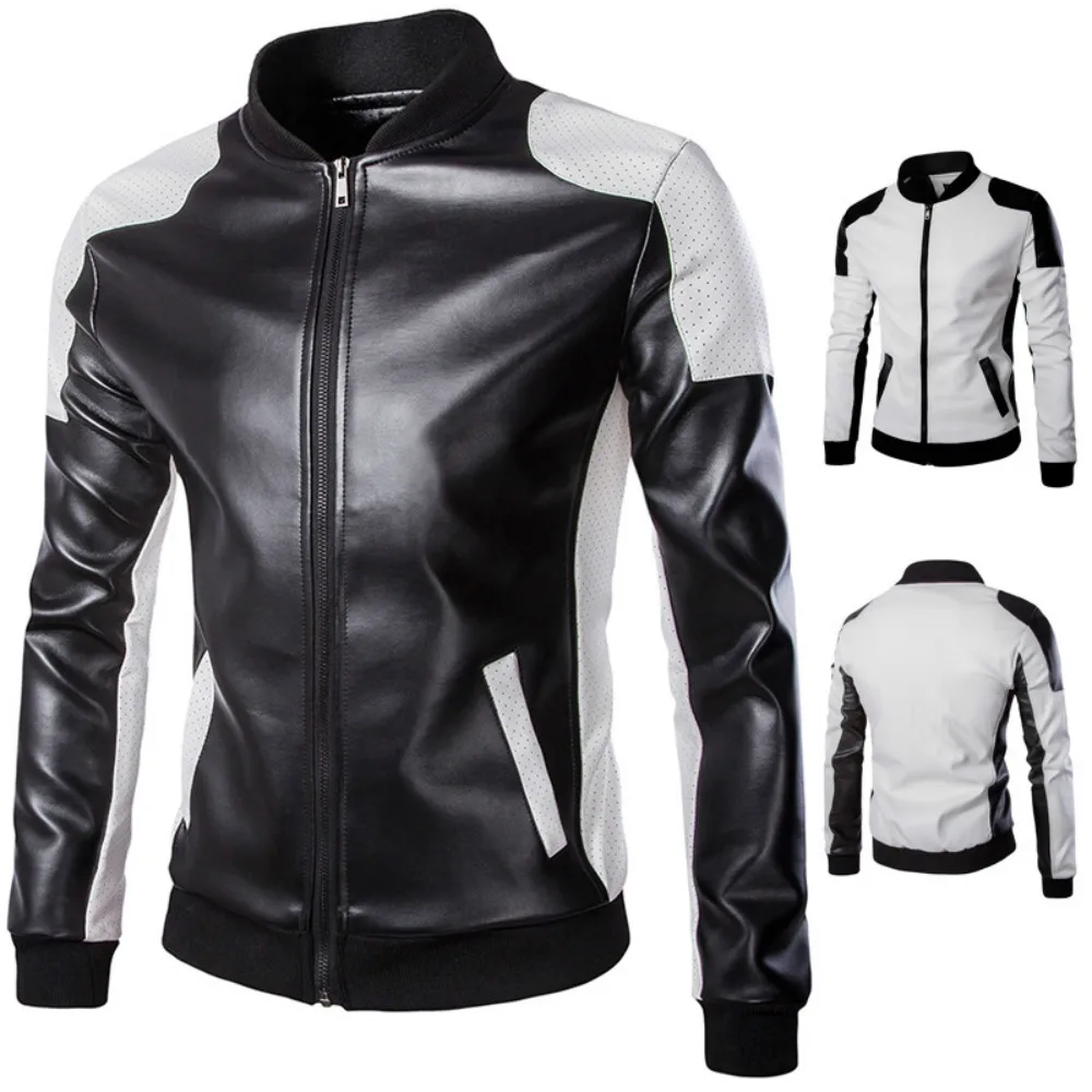 Fashion coat 2019 autum/winter new men's stand collar leather trend black and white color matching large size leather coat M-5XL
Fashion coat 2019 autum/winter new men's stand collar leather trend black and white color matching large size leather coat M-5XL