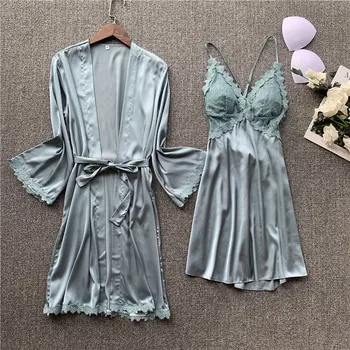 FZSLCYIYI Spring New Sexy Camisole Pajamas Woman Robe Set Ice Silk Long Sleeve Pajamas 2 Pcs Hollow Fashion Sleepwear
FZSLCYIYI Spring New Sexy Camisole Pajamas Woman Robe Set Ice Silk Long Sleeve Pajamas 2 Pcs Hollow Fashion Sleepwear