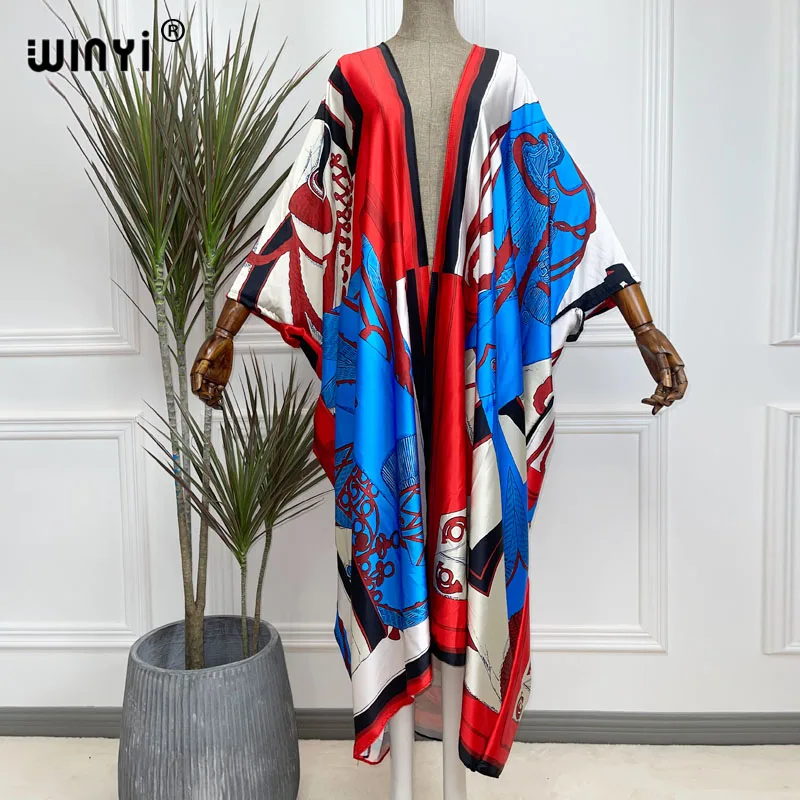 

Женский кардиган Среднего Востока Sunmer WINYI, Свободное длинное платье, коктейльное платье Бохо макси, Африканский праздничный Шелковый халат с рукавами «летучая мышь»