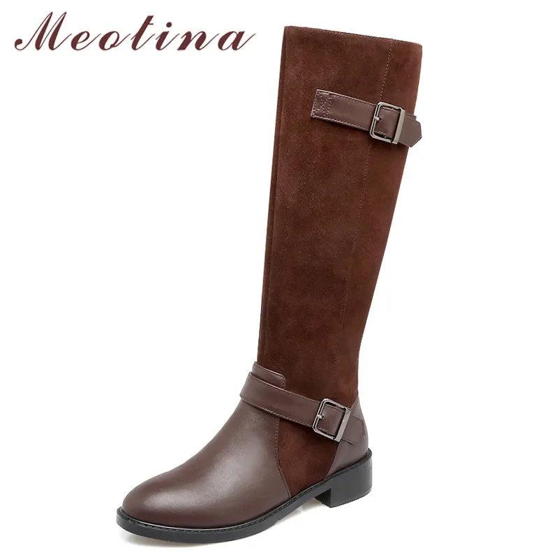 Meotina Autumn Knee High Boots Women Cow Suede Zipper Thick Heels Long Boots Buckle Round Toe Shoes Lady Winter Black Size 34-39 
Meotina Autumn Knee High Boots Women Cow Suede Zipper Thick Heels Long Boots Buckle Round Toe Shoes Lady Winter Black Size 34-39