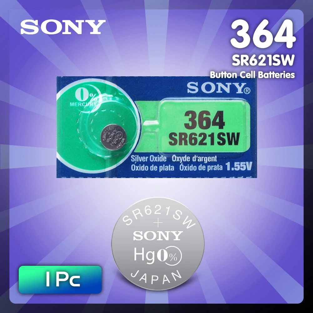 1 шт. батарея для часов SONY AG1 55 В 364 SR621SW LR621 621 LR60 CX60 серебристо Оксидные пуговицы
