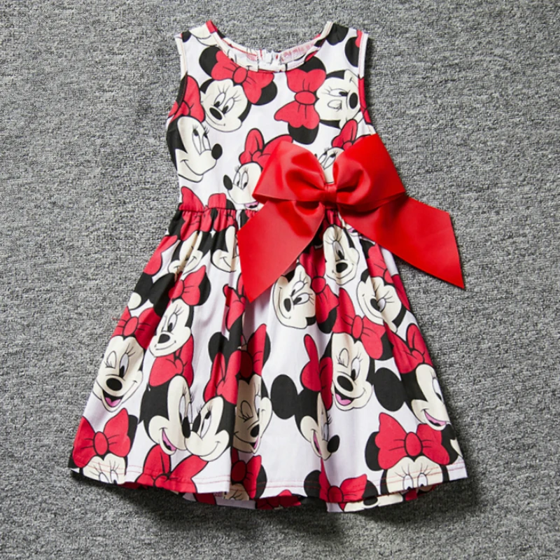 Фото Летнее платье принцессы для маленьких девочек с рисунком мышки праздничное в
