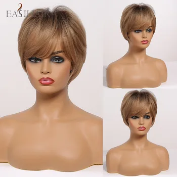 EASIHAIR Ombre Light Brown Dark Roots Short Layered Straight Synthetic Wigs with Side Bangs Pixie Cut for African American Women
EASIHAIR Ombre Light Brown Dark Roots Short Layered Straight Synthetic Wigs with Side Bangs Pixie Cut for African American Women