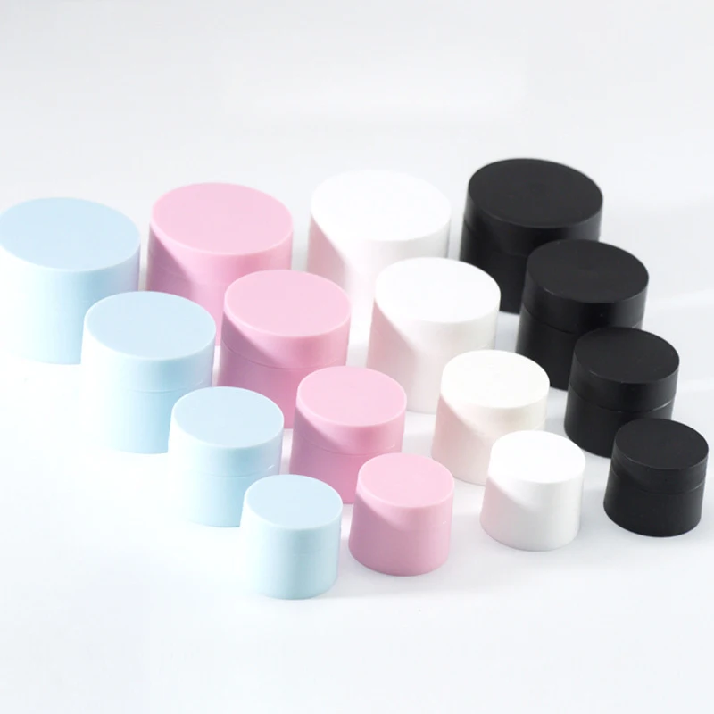 

50pcs 5g 10g 20g 30g 50g black blue pink Empty Small Plastic cosmetic Sample Containers jar Cream Shadow Powder Travel container