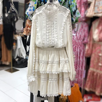 AELESEEN Runway Fashion Women Sets High Quality Ruffles Hollow Out Blouse+Waist Elastic Cascading Ruffles Skirt 2 Pieces Sets
AELESEEN Runway Fashion Women Sets High Quality Ruffles Hollow Out Blouse+Waist Elastic Cascading Ruffles Skirt 2 Pieces Sets