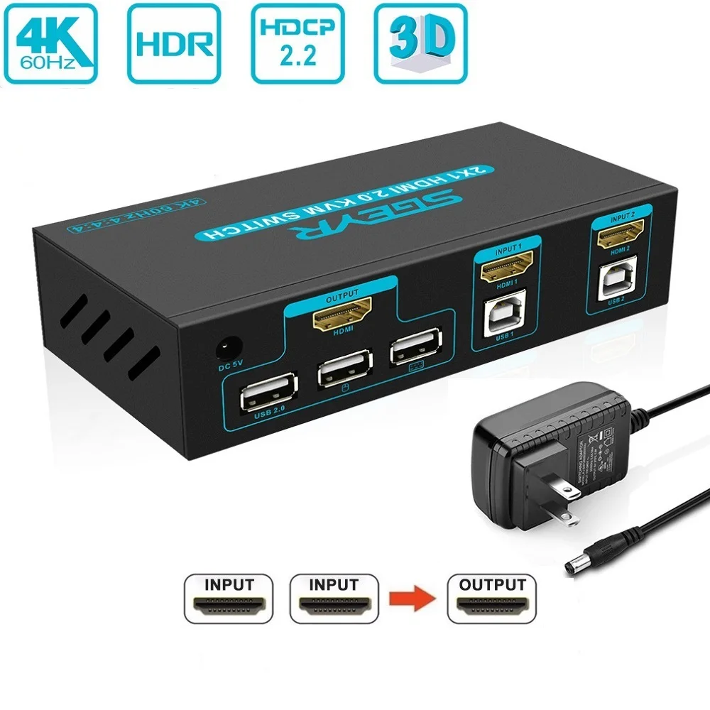USB переключатель SGEYR 2x1 KVM 2 в 1 HDMI-совместимая клавиатура мышь переключатели с