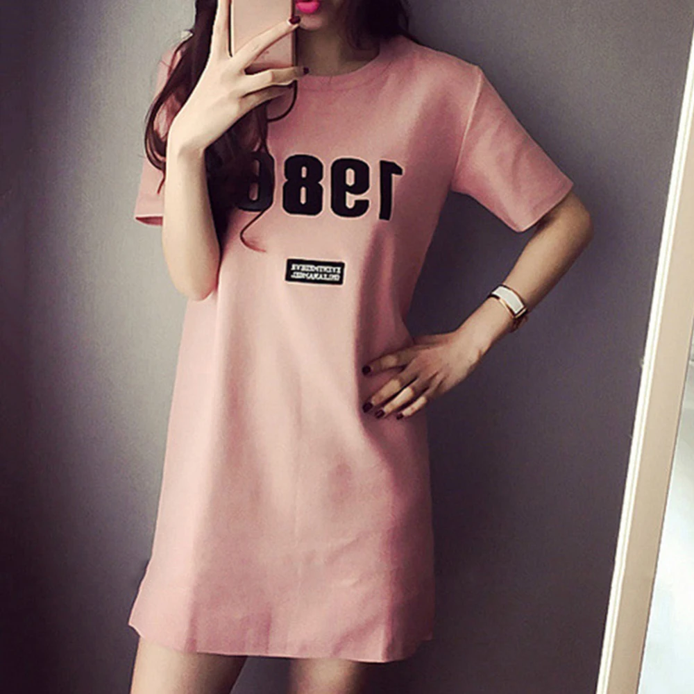 Women Casual Loose Dress Summer O Neck Letter Print Mini Dress Simple Solid White Pink Tee Shirt Dress M-XXL
Women Casual Loose Dress Summer O Neck Letter Print Mini Dress Simple Solid White Pink Tee Shirt Dress M-XXL