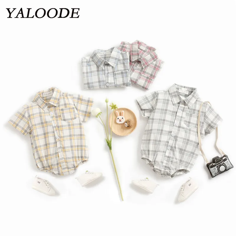 

YALOODE Baby Romper 2020 New Summer Baby Girl Boy Jumpsuit Cotton Plaid Newborn Romper Infant Toddler Clothes Outfit Set