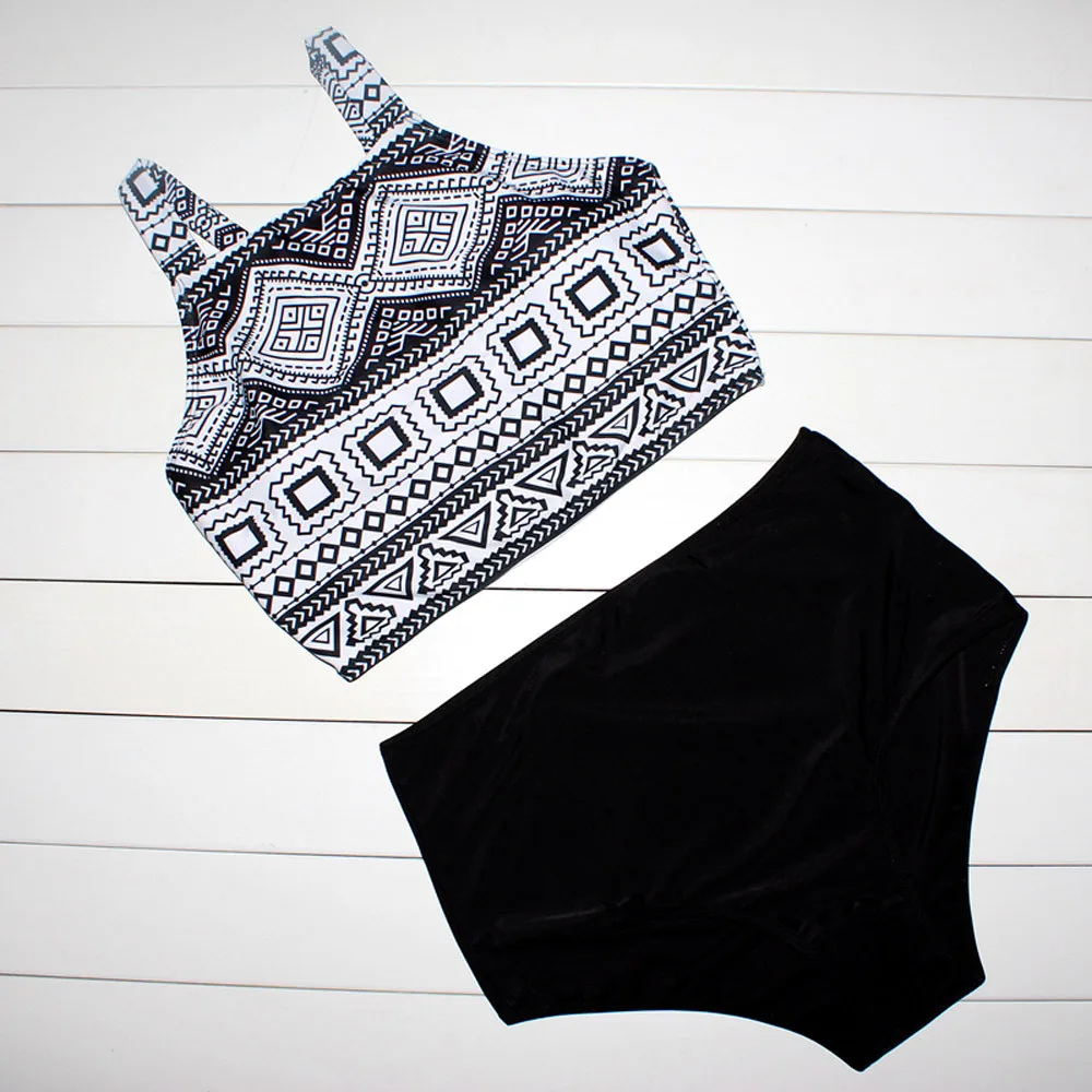 JAYCOSIN High Waist Tank Bikini Swimwear women Ethnic Print Sexy High Waist Bikini Black Beach Bath Swimsuit Split elegant new