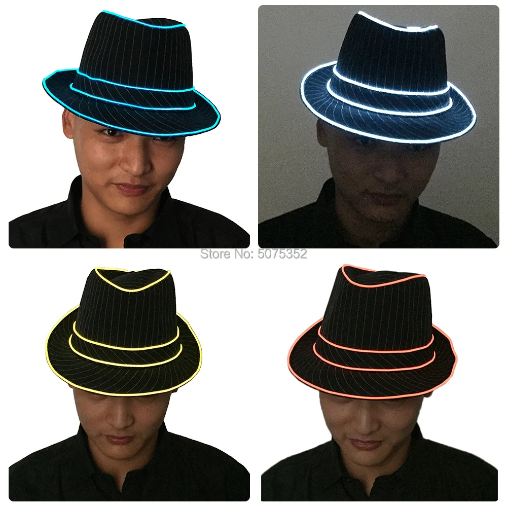 

GZYUCHAO EL Night Glowing Fedora Wide-Brim Summer EL Hat Jazz-Cap Led Luminous Hat For Stage Show Dance DJ Club