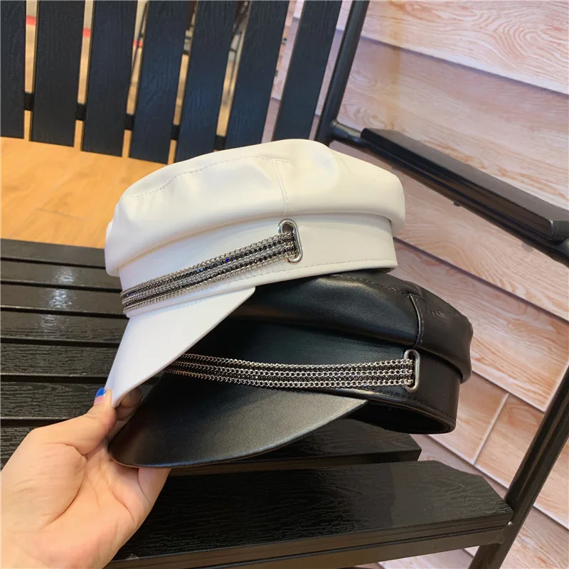 01908-yuchun-Thin chain autumn faux leather octagonal hat men women leisure beret cap wholesale 
01908-yuchun-Thin chain autumn faux leather octagonal hat men women leisure beret cap wholesale