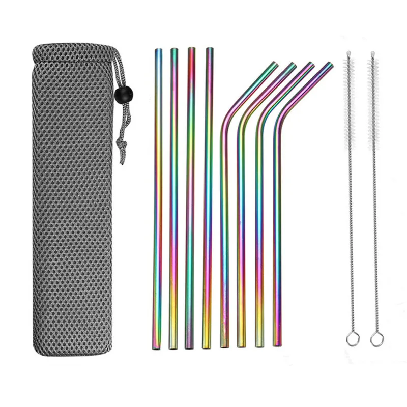 

4/8Pcs Reusable Metal Drinking Straws High Quality 304 Stainless Steel Sturdy Bent Straight Drinks Straw Dropshipping