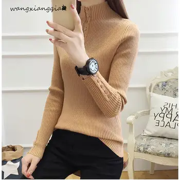 Sweater female 2019 winter short solid color pullover long sleeve half high collar women's sweater B192
Sweater female 2019 winter short solid color pullover long sleeve half high collar women's sweater B192