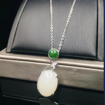 

yu xin yaun Hetian 925 sterling silver white jade oval pendant Silver inlaid with jade pendant for women jewelry