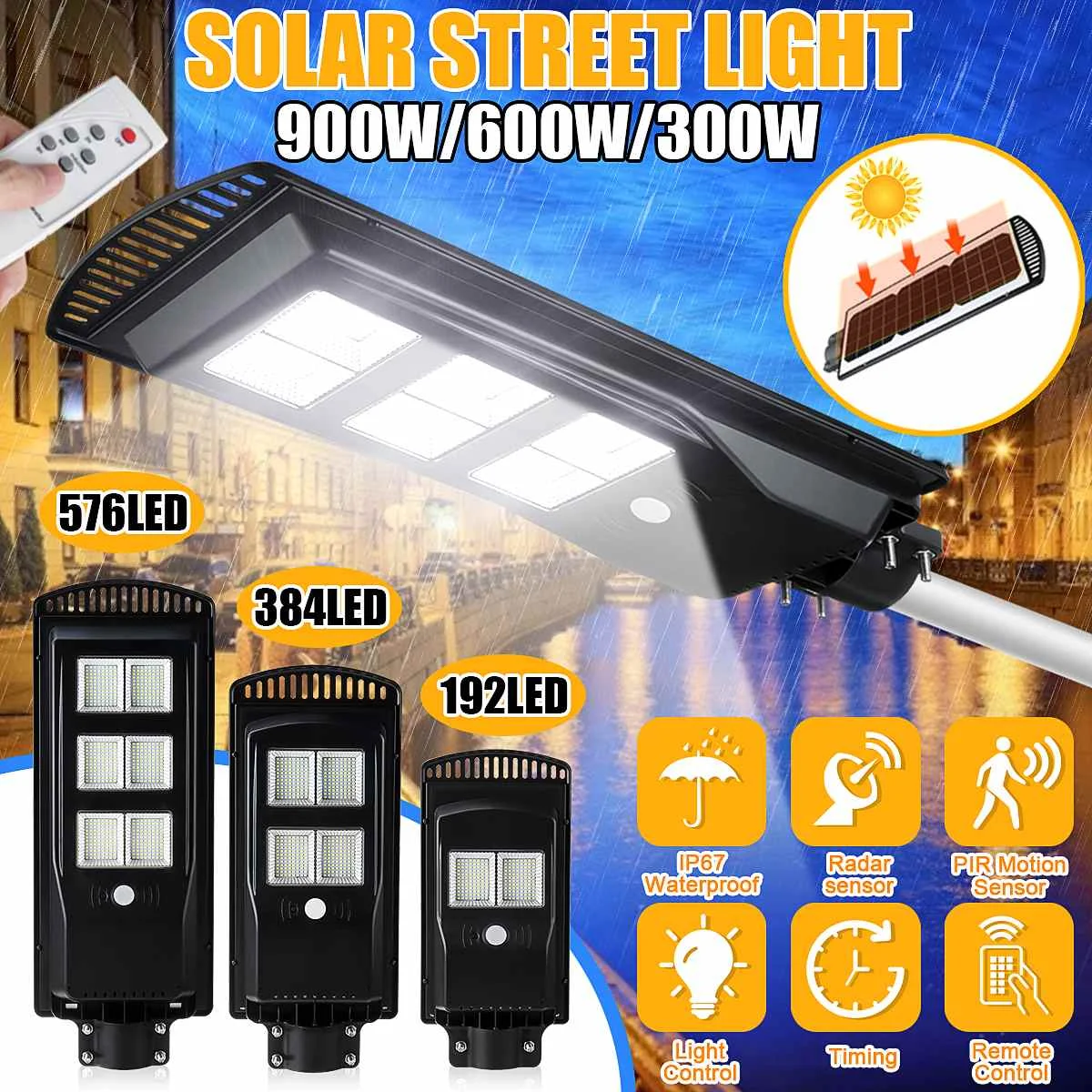 300W 600W 900W LED Solar Street Light PIR Motion Sensor Wtaerproof IP65 Black LED Remote Control Outdoor Garden Wall Lamp
300W 600W 900W LED Solar Street Light PIR Motion Sensor Wtaerproof IP65 Black LED Remote Control Outdoor Garden Wall Lamp