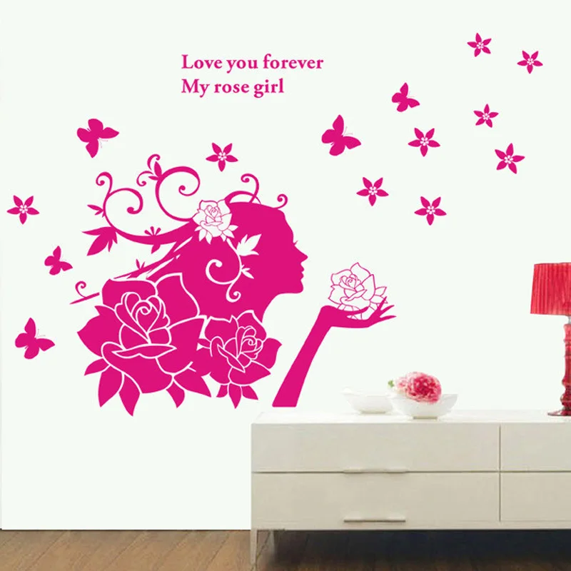Фото Съемные наклейки на стену с изображением Феи красной розы для гостиной