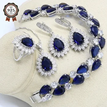 Silver Color Jewelry Set for Women Royal Blue Semi-precious Bracelet Earrings Necklace Pendant Ring Wedding Birthday Gift Box
Silver Color Jewelry Set for Women Royal Blue Semi-precious Bracelet Earrings Necklace Pendant Ring Wedding Birthday Gift Box
