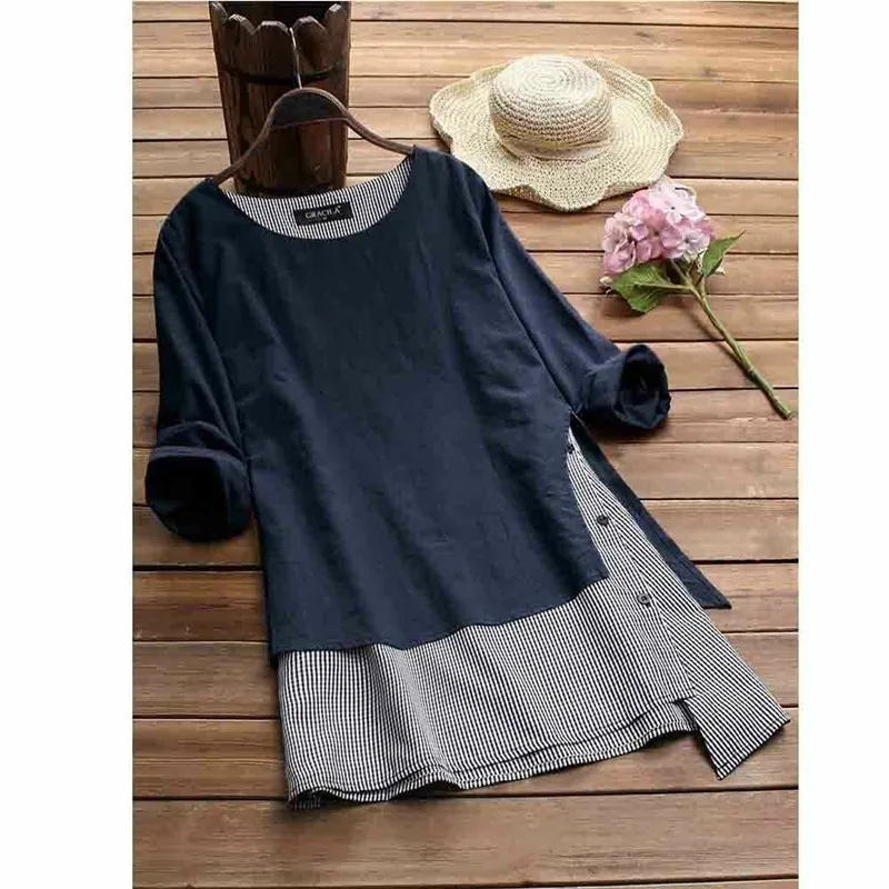 

Large Sizes Women Shirt New Patchwork Long Sleeves Baggy Tops Ladies' Fashionable Autumn Loose Shirts