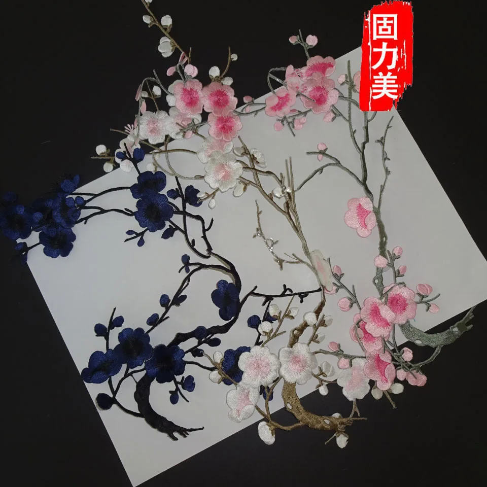 High quality 2pcs Plum Blossom Flower Applique Clothing Embroidery Patch Fabric Sticker Iron On Craft Repair Embroidered | Дом и сад