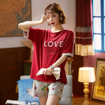 BZEL Red Letter Pattren Pajamas Set Cotton Pijamas For Women Sweet Girl Home Wear Casual Loose Nighty Loungewear Round Neck 2PCS
BZEL Red Letter Pattren Pajamas Set Cotton Pijamas For Women Sweet Girl Home Wear Casual Loose Nighty Loungewear Round Neck 2PCS