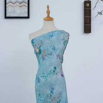 

High end pure ramie fabric Beautiful Flower and bird digital printing sewing fashion dress shirt cheongsam tissus