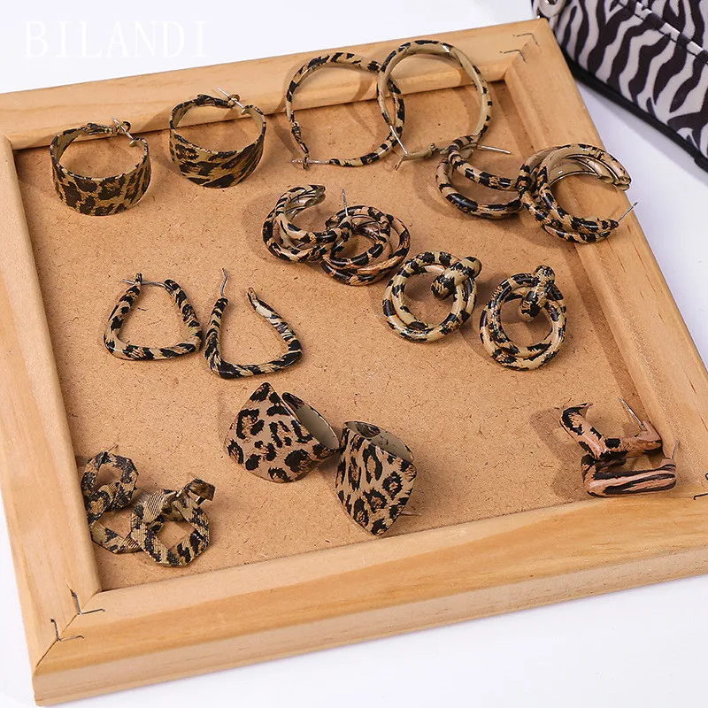 Bilandi-Boucles d'Oreilles Vintage Imprimé Léopard pour Femme, Bijoux en Forme de Cœur, Carré, Rond, Géométrique, Accessoires Fins pour Fille, Nouveau Design 1