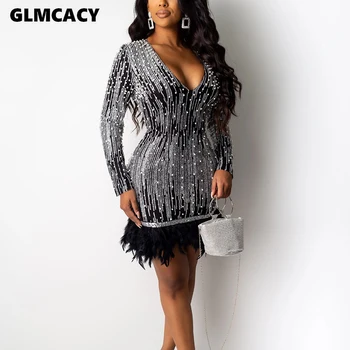 Women Long Sleeve V Neck Pearl Beading Mini Dress Feather Hem Elegant Dresses Classy Partty Club Dress
Women Long Sleeve V Neck Pearl Beading Mini Dress Feather Hem Elegant Dresses Classy Partty Club Dress
