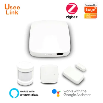 

UseeLink Smart Home Automation Scene Security Alarm Kit Zigbee Hub PIR Sensor Door Sensor Temperature and Humidity Sensor Tuya