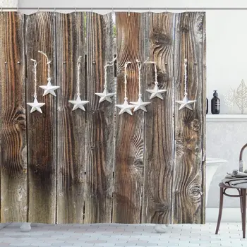 Primitive Country Shower Curtain Grey Colored Ornate Stars on Wooden Rustic Fence Cabin Design Print Bathroom Decor Set
Primitive Country Shower Curtain Grey Colored Ornate Stars on Wooden Rustic Fence Cabin Design Print Bathroom Decor Set