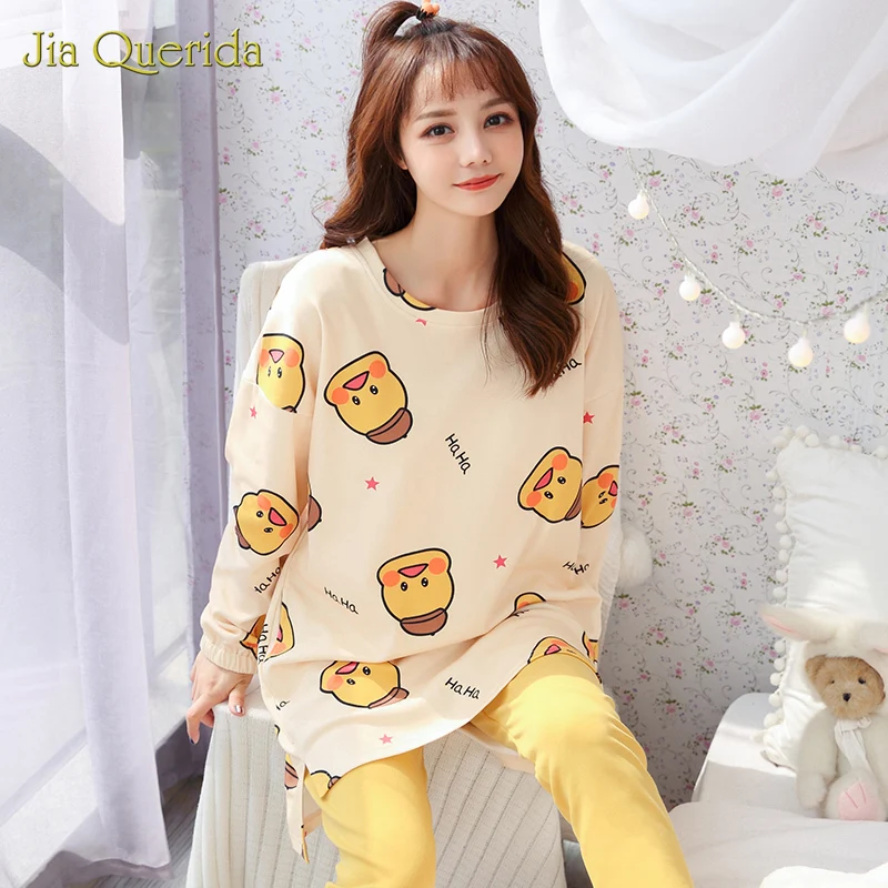 2020 Spring New Ladies Pajamas Set Yellow Cotton Round Neck Cute Cartoon Printing Pyjamas for Women Longshirt Loungewear Pijamas
2020 Spring New Ladies Pajamas Set Yellow Cotton Round Neck Cute Cartoon Printing Pyjamas for Women Longshirt Loungewear Pijamas