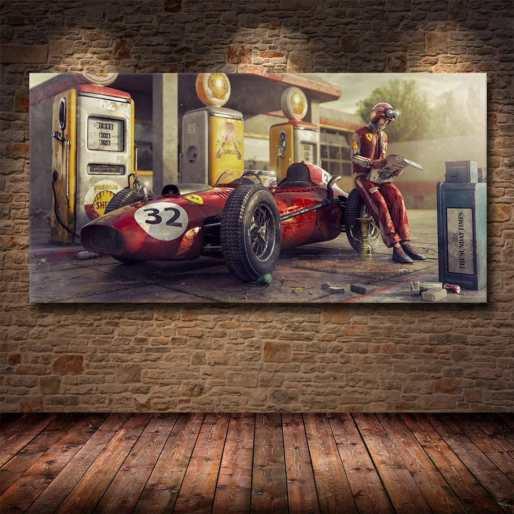 Фото Винтажный постер с изображением автомобиля обозрения Классический гоночный